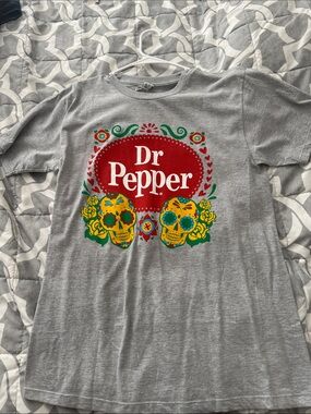 Dr Pepper Gray Tee with Colorful Sugar Skull Graphic